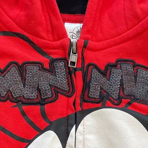 Disney Girls Minnie Mouse Red/Black Fleece Zip Up Hoodie, Mouse Ears, 2T - Picture 2 of 16